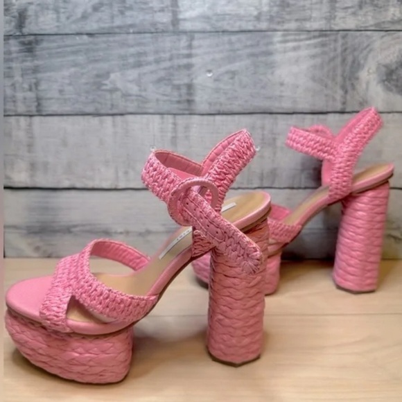GIANNI BINI PELLE NWOB RAFFIA Pink Woven Platform Sandals - Picture 6 of 7